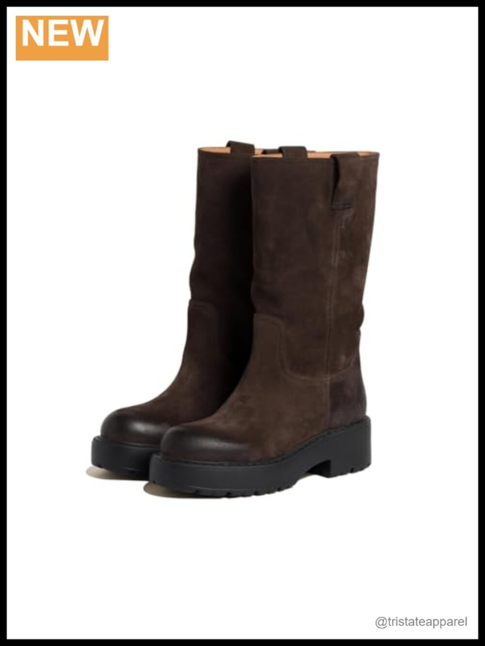 Suede Mid Calf Boots Women Platform Chunky Heel Riding Boots Round Toe Pull On
